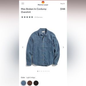 Marine Layer - Max Broken In Corduroy Overshirt in Light Indigo - Unworn (Large)